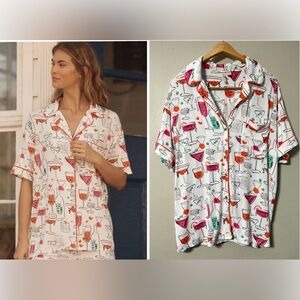 Anthropologie LyreBird ModaLuxe Short Sleeve PJ Shirt Sz Med Cocktail Print